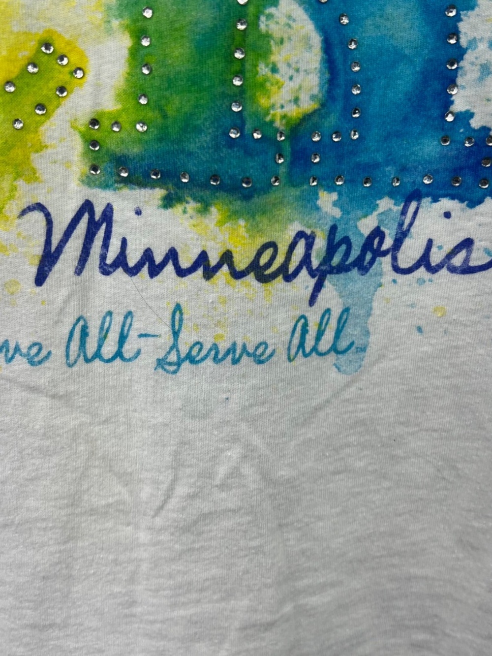 |•HARD ROCK CAFE•| White Multicolor Rhinestone Minneapolis MN T-Shirt Size Small - Picture 3 of 10